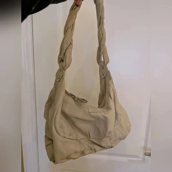 Beige Leather Shoulder Bag - Picture 1 of 9